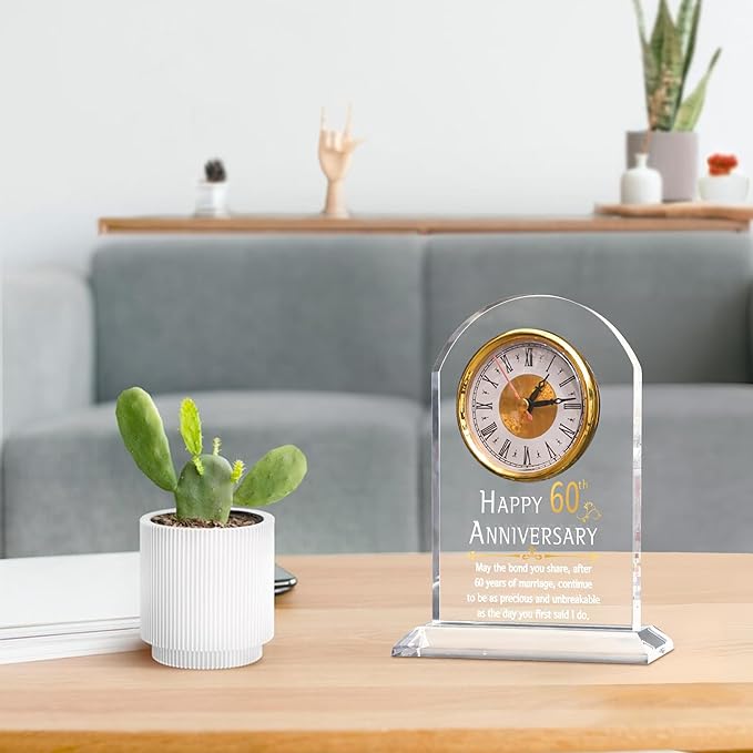 60th Anniversary Wedding Gift, Anniversary Quartz Clock, Desk Table Clock, 60 Years of Marriage, Golden Wedding for Couple, Parents, Grandparents (60th Anniversary)