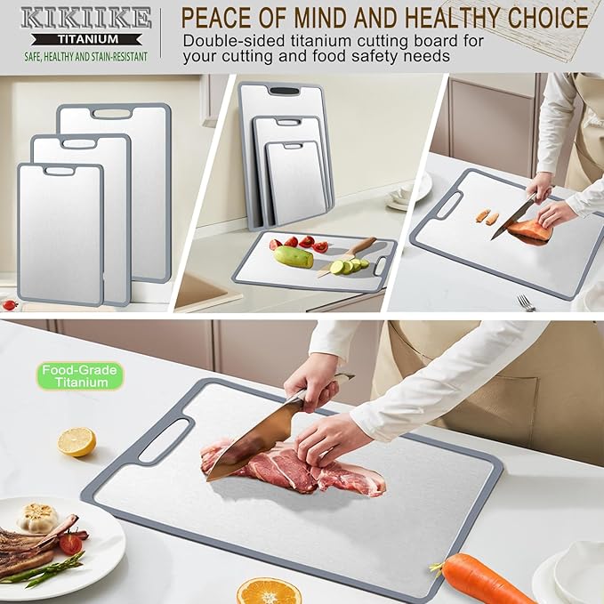 Titanium Cutting Board Double-sided non-slip silicone edging Pure Titanium Cutting Boards for Kitchen - Double-Sided Food-Grade Chopping Board Non-Stick Durable and easy to clean (Medium)