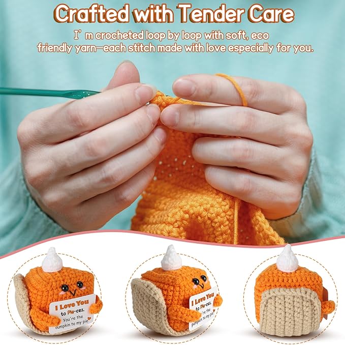 I Love You Handmade Crochet Pumpkin Pie Present, Gifts for Him Her Boyfriend Girlfriend, Anniversary Wedding Valentine’s Day Romantic Fall Decor Birthday Gifts for Women Men, Couple Wife Husband