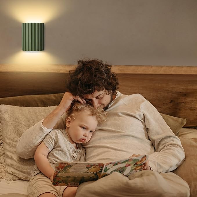 LightInTheBox Modern LED Wall Sconce Minimalist Resin Wall Light Nordic Style Half-Cylinder Tree Root Desgin Up and Down Light for Stairs Hallway Bedroom Home (Green)