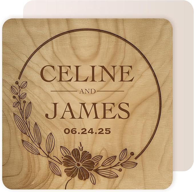 60 Pack Personalized Wedding Coasters, Custom Cardboard Coasters for Drinks with Photo Print and Text, Keepsake Wedding Favors and Gifts for Couples, 4x4 Square, Design 2