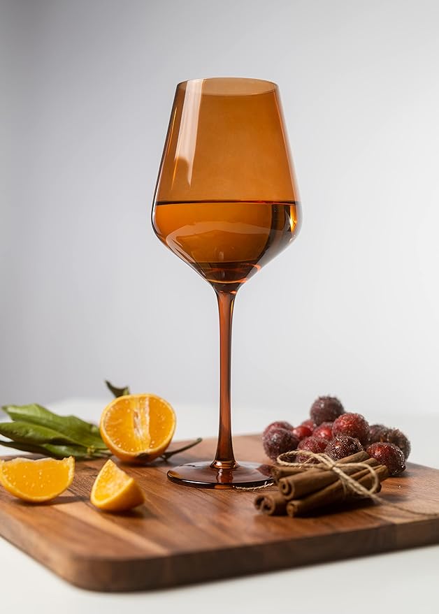 Saludi Original Dark Orange Leaf Wine Glasses, 16.5oz (Set of 6) Stemmed Single Color Rust Terracotta- Great for All Wine Types and Occasions or Gifts - Luxury, Durable, Hand-Blown