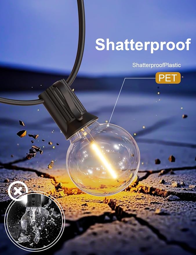 RTTY Outdoor String Lights 50 FT Globe LED Patio Lights with G40 Plastic Bulbs,Waterproof Shatterproof Dimmable Connectable Hanging for Backyard Porch Balcony Party Cafe Deck Decor