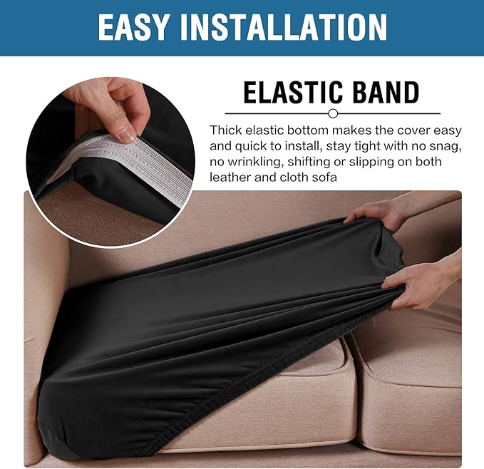 H.VERSAILTEX Velvet Stretch Couch Cushion Cover Plush Cushion Slipcover for Chair Loveseat Sofa Cushion Furniture Protector Seat Cushion Sofa Cover (3 Piece Sofa Cushion Covers, Black)