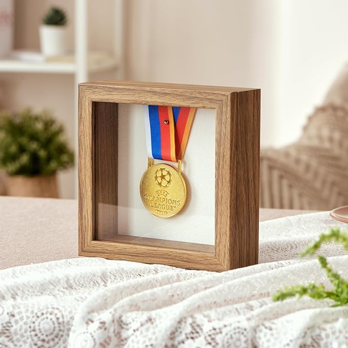 5x5 Deep Shadow Box Picture Frame Display Case with Linen Back ,Real Glass Small Mini Brown Shadow Memory Box Frame 5x5 for Insect Display Pet Photo Memorial Flower Art Craft Wall Decor Gift