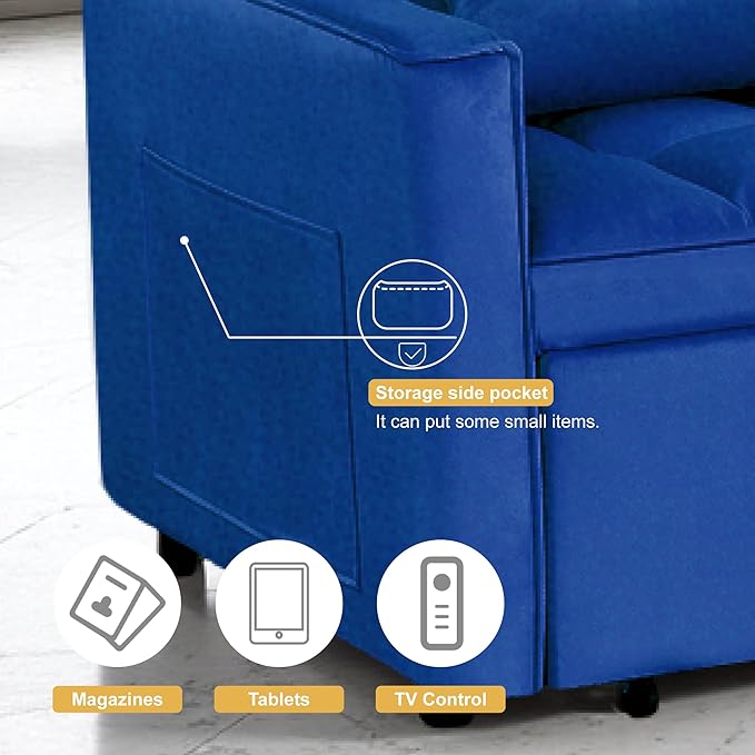 3 in 1 Sleeper Sofa Beds, Futon Sofa Bed for Living Room with Side Pocket, Sleepers Couch with Pullout Bed, Convertible Love Seat Sleepers Couch for Living Room, Bedroom, Small Space, Blue