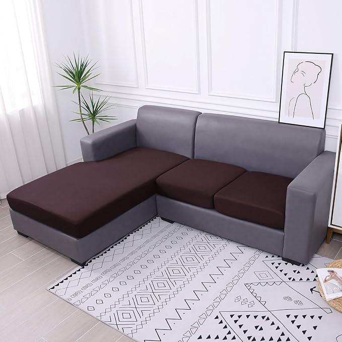 hyha Waterproof Couch Cushion Covers, Sectional Sofa Slipcovers Washable, L Shape Chaise Dog Couch Covers for Sectional Sofa, Universal Furniture Protector (1 Piece for Chaise, Chocolate)