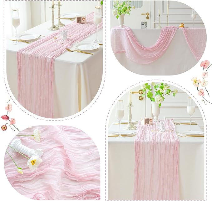 Sioloc 1 Pack Light Pink Cheesecloth Table Runner Fall Autumn Decor for 10ft(35" x120" ) Table Cloth for Tea Wedding Birthday Party Baby Bridal Shower Halloween Thanksgiving