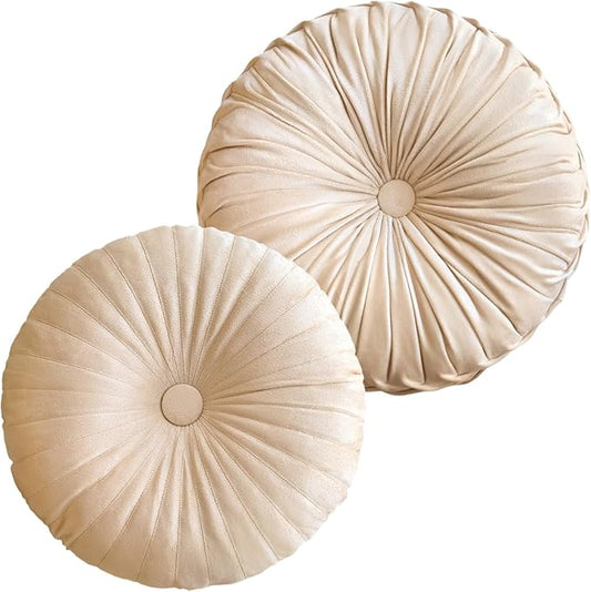 2 Pcs Round Throw Pillows Pleated Velvet Pumpkin Round Pillows Floor Cushion for Living Room Couch Chair Bed Sofa 15.7"x15.7"/13.8" x 13.8"