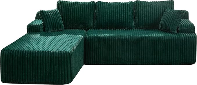 Hobestluk Modular Sectional Sofa Couches 108" L-Shape Couch 3 Seat Modular Sofa Memory Foam Sectional Couches for Living Room, Boneless Couch with Oversized Chaise (Green, Left Facing)