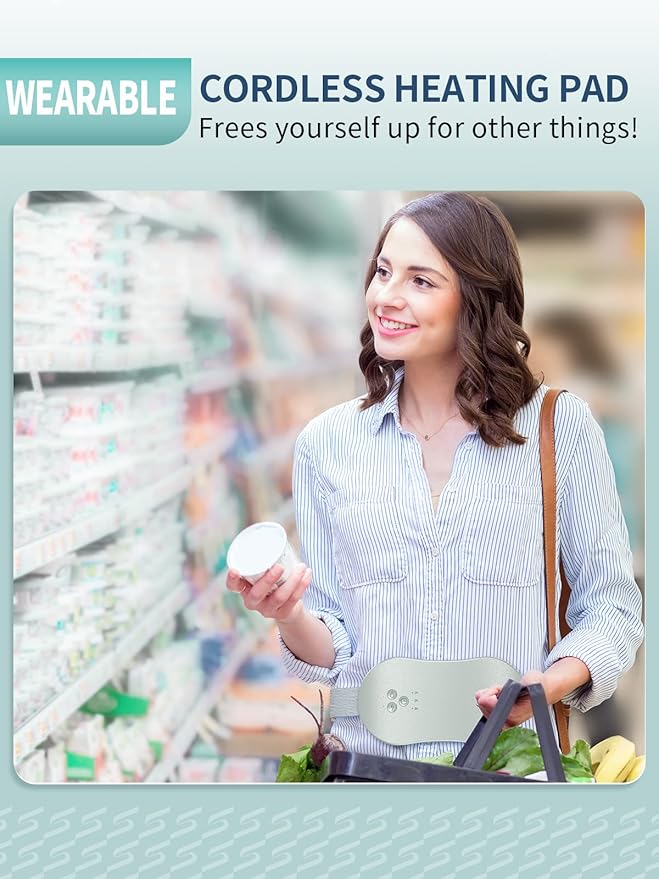 Slimpal Period Heating Pad for Cramps, FSA HSA Eligible, Portable Heat Pad for Menstrual Cramp Relief, Electric Cordless Heating Belt, 3 Timer Auto Off, Gifts for Women Girl, Light Grey