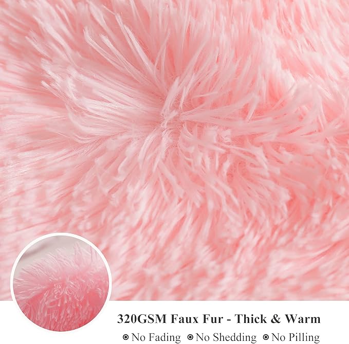 XeGe Luxury Faux Fur Blanket, Pink Soft Big Fluffy Throw, Shaggy Plush Decorative Cute Girls Furry Bed Throw, Fuzzy Blanket for Couch Bedroom Living Room, Pink, 60x90