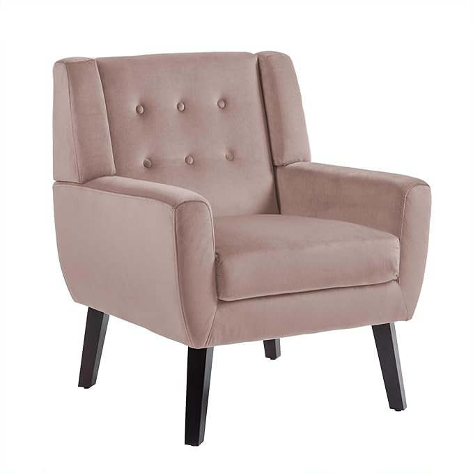 UIXE Accent Chair, Velvet Upholstered Armchair for Living Room, Modern Club Arm Chairs Comfy Single Sofa Button Tufted Bedroom Reading Seat - Skin Pink, Set of 1