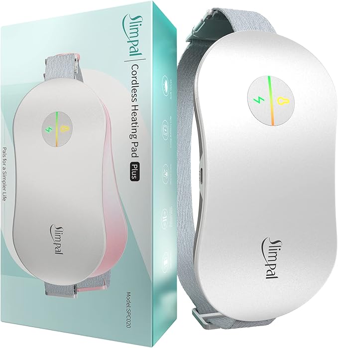 Slimpal Heating Pad for Period Cramps, Portable Cordless Electric Heating Pad for Menstrual Pain Relief Heat Belt, Rechargeable Wearable Heat Pad Gifts for Her Women Girl Wife Girlfriend, White