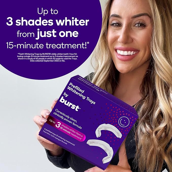 BURST Sensitive Teeth Friendly Whitening Kit | 3 Treatments with 12.5% Hydrogen Peroxide | Up to 3 Shades Whiter After First Use | Prefilled Gel Trays