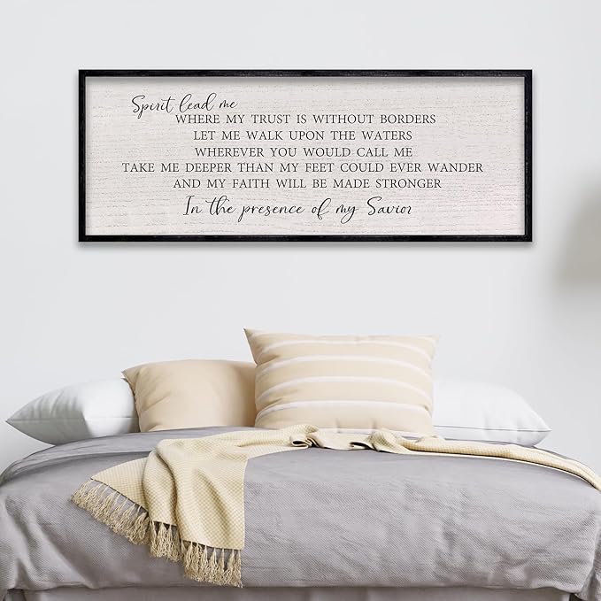 LuZhiQiang Spirit Lead Me Wall Art Decor 40"x15" Christian Scripture Sign Large Inspirational Quote Bible Verse Hanging Wooden Framed (Black)