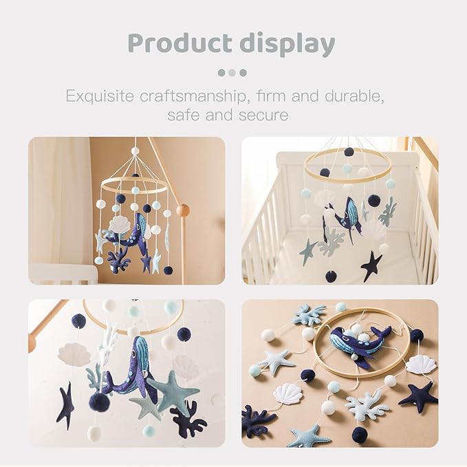 Baby Crib Mobile for Boys Girls - Ocean Animals Mobile for Crib, Gender Neutral Nursery Mobile, Baby Bassinet Mobile Toy for Soothing Sleep | Ceiling Mobile - Blue Whale, Shell, Coral, Starfish