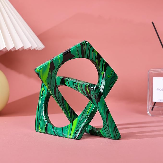 XMGZQ Emerald Green Knot Statue for Coffee Table Centerpiece Decor,Modern Abstract Art Geometric Sculpture and Figurines, Home Decor Accent,Cube Knick Knacks for Shelves,Bookshelf,Entryway,Floating