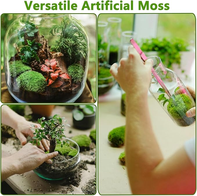 Potanro Faux Green Moss 5.3oz Artificial Fake Plant Moss for Potted Plants Indoor, Crafts, Planters, Bonsai Artifcial, DlY Floral Decorative Moss, Fairy Garden Wedding Table Centerpieces Decor