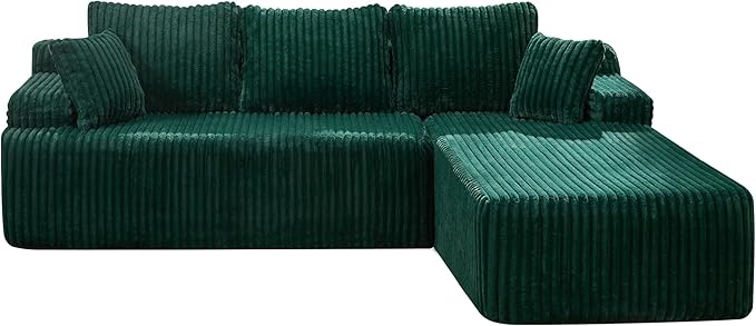 Hobestluk Modular Sectional Sofa Couches 108" L-Shape Couch 3 Seat Modular Sofa Memory Foam Sectional Couches for Living Room, Boneless Couch with Oversized Chaise (Green, Right Facing)
