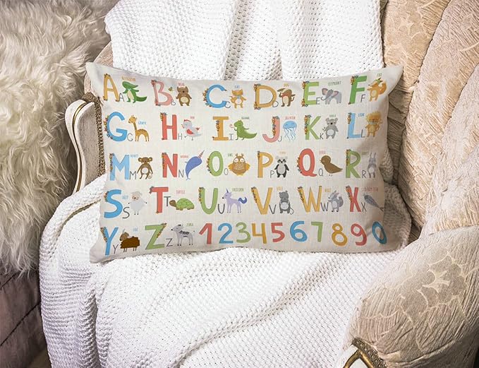 Farmhouse Decorative Outdoor Throw Pillow Covers for Couch Sofa Bed Alphabet with Cartoon Animals Pillow Cover Modern Decor Pillow Case 12 x 20 Inch