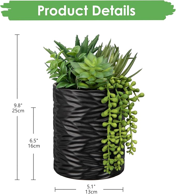 Artificial Succulents in Pots Faux Succulents Plants Fake Succulent Arrangement Potted Plants with Black Ceramic Vase for Office Desk Bathroom Shelf Living Room Indoor Home Decor Large