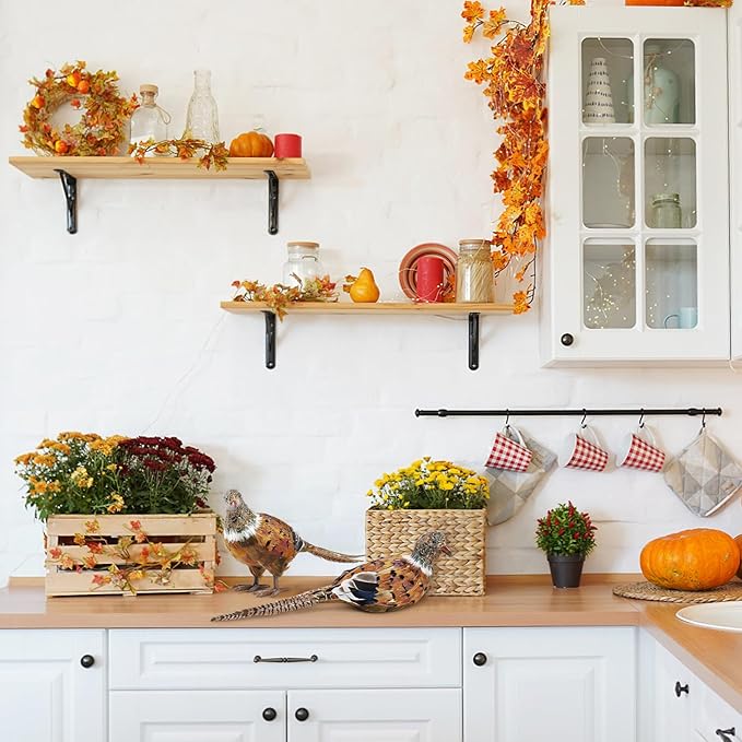 Nature Vibe Feathered Pheasant Decor Set of 2,Simulation Woodland Animals Figurines with Natural Pheasant Feathers as Fall Home Decor or Gifts for Autumn Harvest Festival