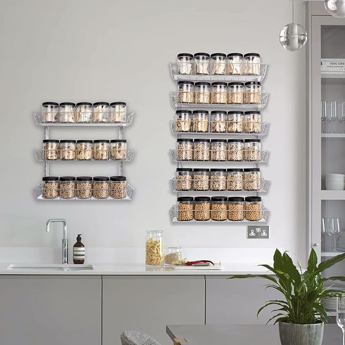 SWOMMOLY Adjustable Wall Mount Spice Rack, 9-Tier Dual-use (Multi-use) Organizer, Silver