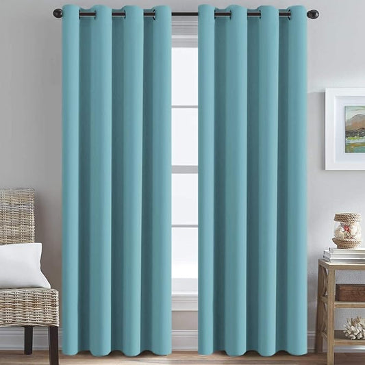 H.VERSAILTEX Thermal Insulated Blackout Drapes Soft and Smooth Microfiber Formaldehyde-Free Curtains for Nursery,Grommet Window Panels,52 by 84 - Inch - Aqua - Set of 2