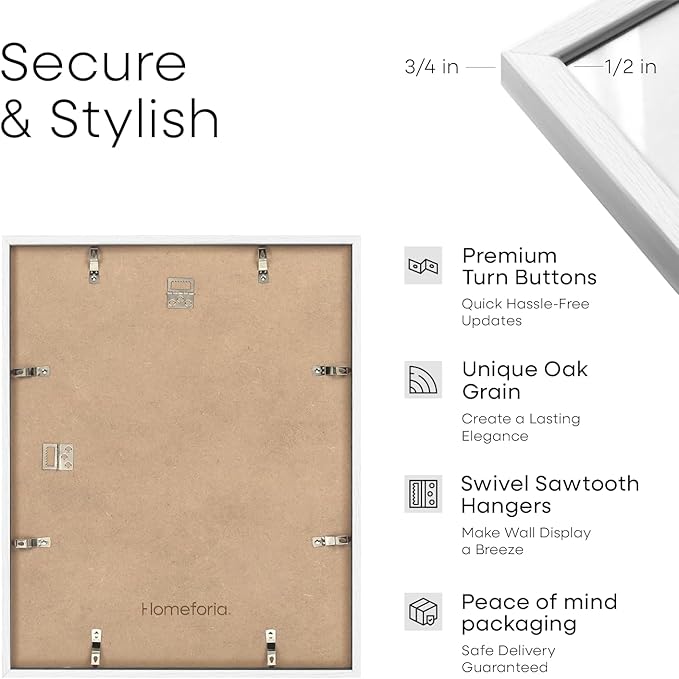 Homeforia 15x18 Diploma White Wood Frame, High End Oak 15 x 18 Certificate Frames with Mat 11 x 14, 15by15 Document Frame Matted to 11by14, Graduation Wooden Frames, Tempered Glass, Wall Kit, Set of 1