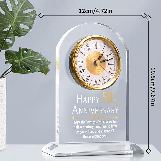 50th Anniversary Wedding Gift, Anniversary Quartz Clock, Desk Table Clock, 50 Years of Marriage, Golden Wedding for Couple, Parents, Grandparents (50th Anniversary)