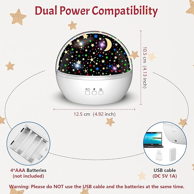 Star Projector Night Light for Kids, Baby Night Lights with Snowflake & Starry Theme, 360 Degree Rotation, 15 Mode Color Changing, Birthday Gift Toys