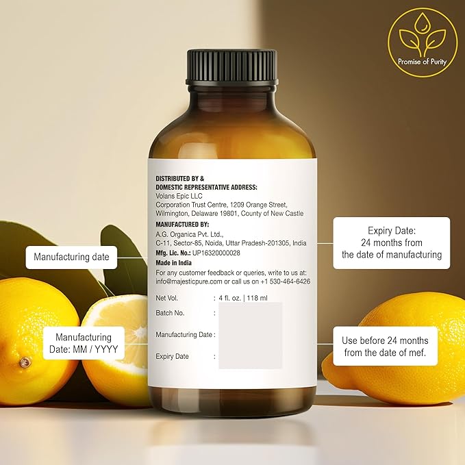 Majestic Pure Lemon Essential Oil with Glass Dropper - Huge 4 Fl Oz - 100% Pure and Natural Lemon Oil - Premium Grade Essential Oils for Diffuser, Aromatherapy, Soap and Candle Making