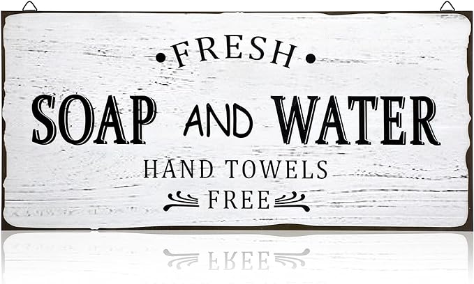 Jetec Farmhouse Bathroom Decor, Fresh Soap and Water Sign Vintage Bathroom Wood Plaque Rustic Wall Decor for Wall Art Decoration Restroom(Classic)