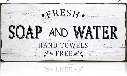 Jetec Farmhouse Bathroom Decor, Fresh Soap and Water Sign Vintage Bathroom Wood Plaque Rustic Wall Decor for Wall Art Decoration Restroom(Classic)