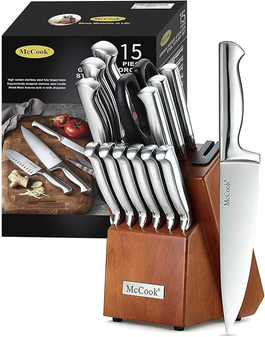 McCook® Knife Sets, German Stainless Steel Kitchen Knife Block Sets with Built-in Sharpener