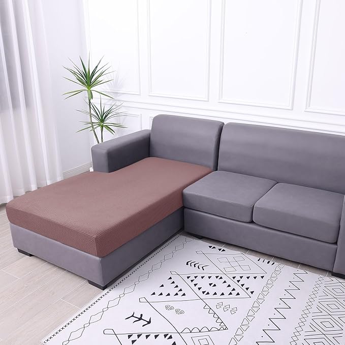 hyha Waterproof Sectional Couch Covers, Non Slip Sofa Couch Cushion Covers L Shape, Thick Stretch Jacquard Fabric, Washable Sofa Slipcovers with Elastic Bottom (1 Piece for Chaise XL, Camel)