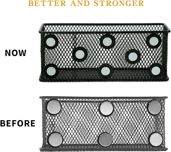 Neudeco Magnetic Locker Organizer and Accessories，Wire Mesh Magnetic Storage Basket ,Magnetic Holder for Dry Erase Markers,Strong Magnet Pen Holder for Fridge School,Pack 3 (Black)