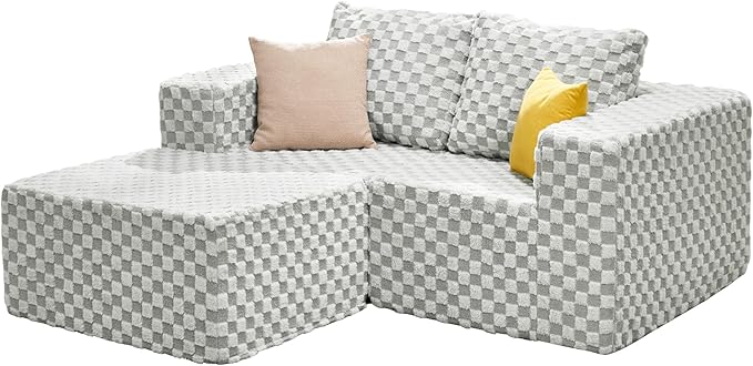 Hobestluk Modular Sectional Sofa Memory Foam Couch L Shape Sofa for Living Room Loveseat with Chaise Lounge Cloud Couch with Removable Cove (Plush GREYOLIVE, Loveseat with Chaise)