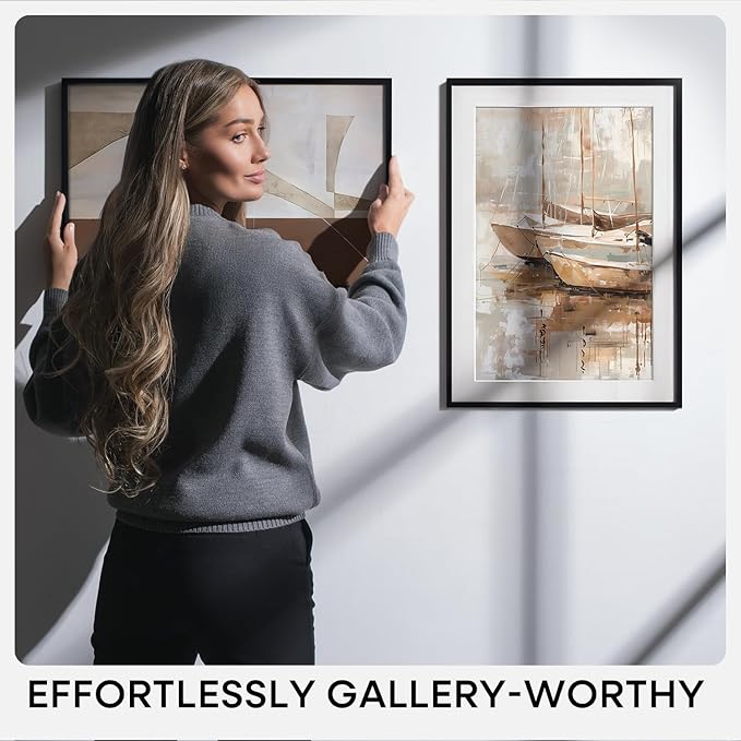 Homeforia 11 x 17 Picture Frame Black, High End Metal 11x17 Poster Frames with Mat 8x12 for Photo, 11 x 17 Black Frame Matted to 8 x 12 inch Print, 17x11 Thin Frame, Tempered Glass, Wall Kit, Set of 1