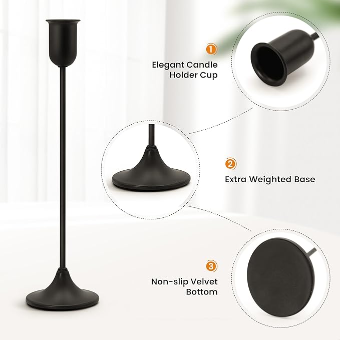 6 Pcs Black Candle Holders Set, Vintage Home Decor – Modern Taper Candlestick Holders for Wedding, Table Centerpieces – Great Gift for Halloween Decor,Thanksgiving Day & Christmas Season