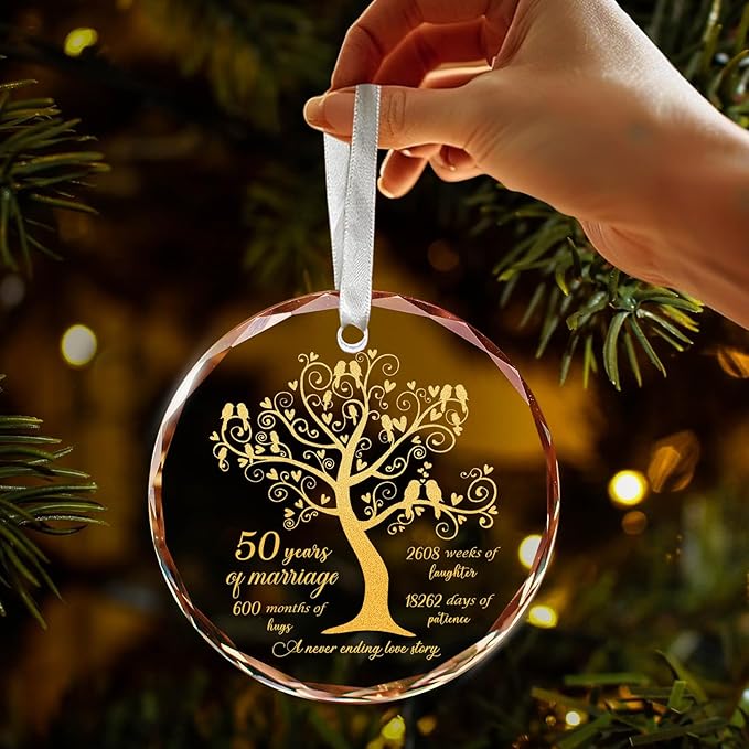 50th Wedding Anniversary Ornament, 50th Anniversary Wedding Gift, 50 Years As Mr. & Mrs. Gift for 50 Years Couple Husband Wife Married Parents Grandparents Friends - Glass Ornament 3"
