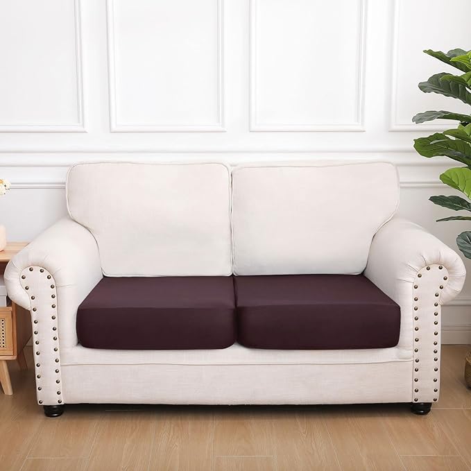 hyha Waterproof Couch Cushion Covers, Stretch Sofa Couch Seat Slipcover for Dog Washable, Non-Slip Waterproof Outdoor Cushion Covers for Patio Furniture Replacement (2 Pieces, Chocolate)