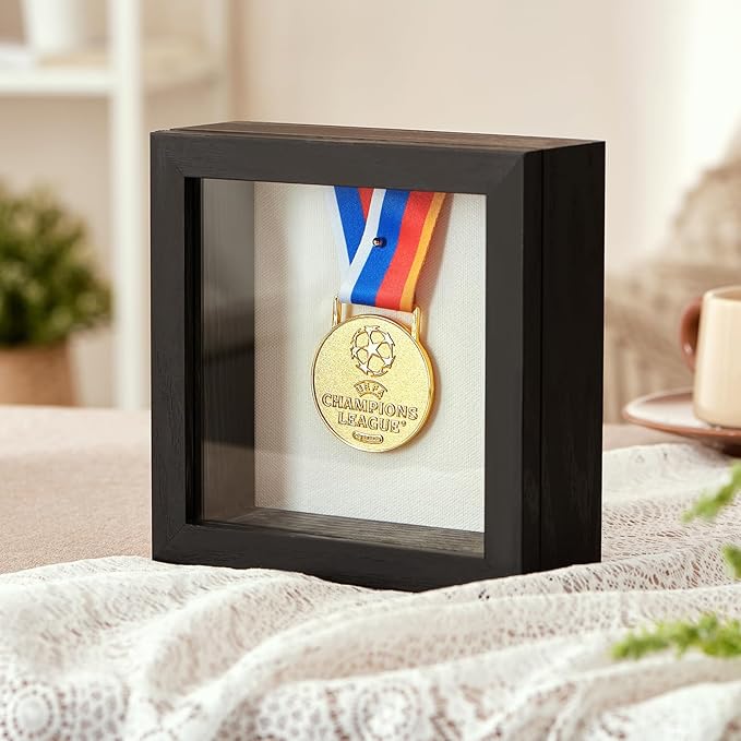 5x5 Deep Shadow Box Picture Frame Display Case with Linen Back ,Real Glass Small Mini Black Shadow Memory Box Frame 5x5 for Insect Display Pet Photo Memorial Flower Art Craft Wall Decor Gift