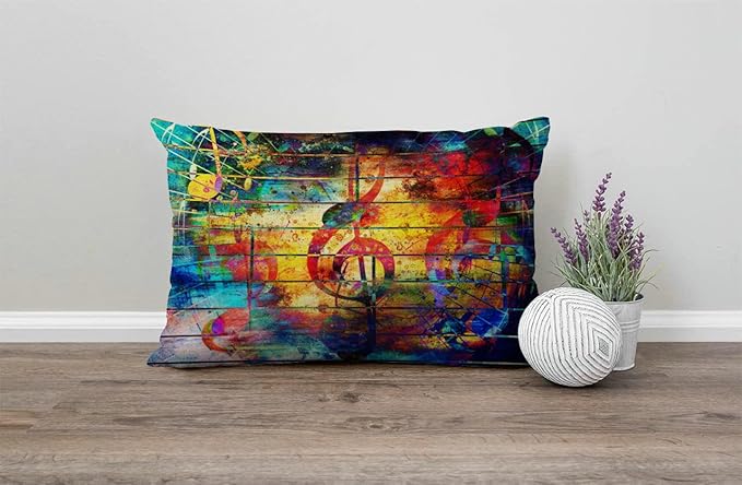 Farmhouse Decorative Outdoor Throw Pillow Covers for Couch Sofa Bed Colorful Collage with Music Notes and The Violin Clef Pillow Cover Modern Decor Pillow Case 12 x 20 Inch