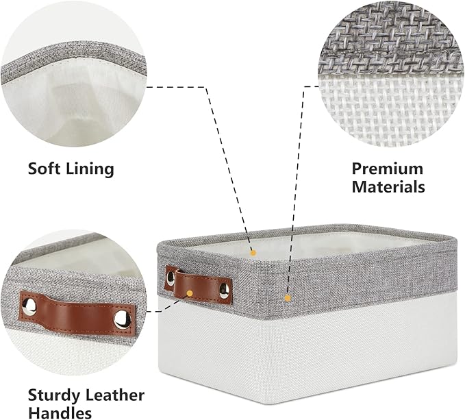 DULLEMELO Storage Baskets Bins for Organizing, Small Fabric Baskets for Shelves, Closets, Nursery, Home, Office, Empty Gift Baskets (6-Pack, Grey&White)