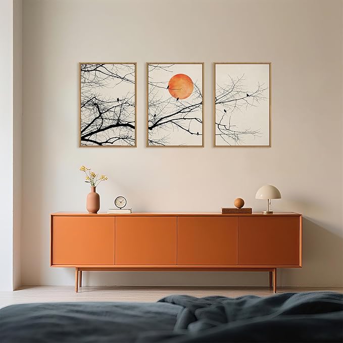 Celestdeco Large Vintage Tree Branch Framed Canvas Wall Art Set, Retro Tree Drawing Wall Decor, Nature Botanical Wall Painting, Neutral Landscape Art Print for Living Room, Bedroom, Office - 16"X24"X3