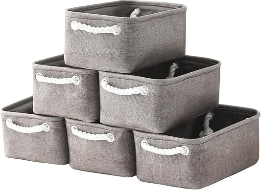TcaFmac Basket for Organizing Cube Stgorage Bin - Small 6 Pack Fabric Storage Cubes Collapsible Baskets for Shelves with Rope, Bins for Organization Toy(Grey 12x8x5.2 inch)