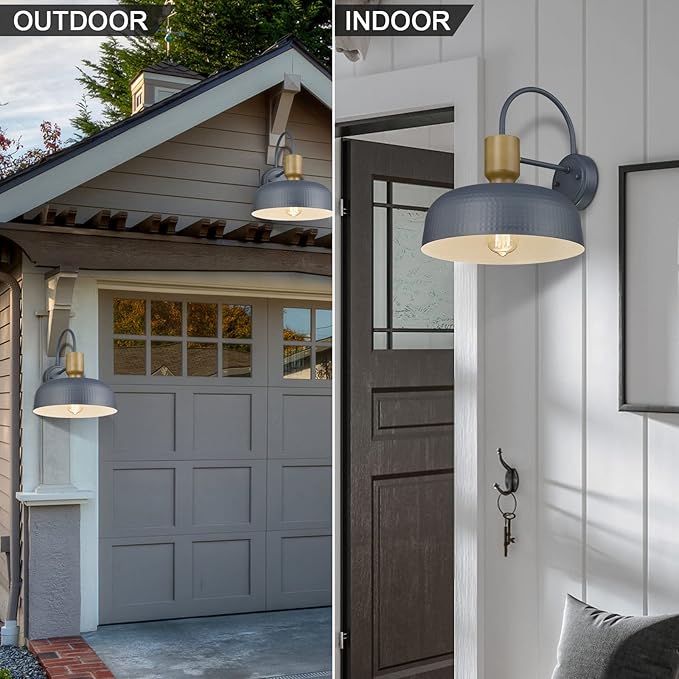 Outdoor Barn Light Gooseneck Barn Light, Farmhouse Exterior Wall Mount Light Vintage Wall Lighting Fixture Industrial Sconce Lantern for Porch, Entryway, Garage, Blue, 1 Pack