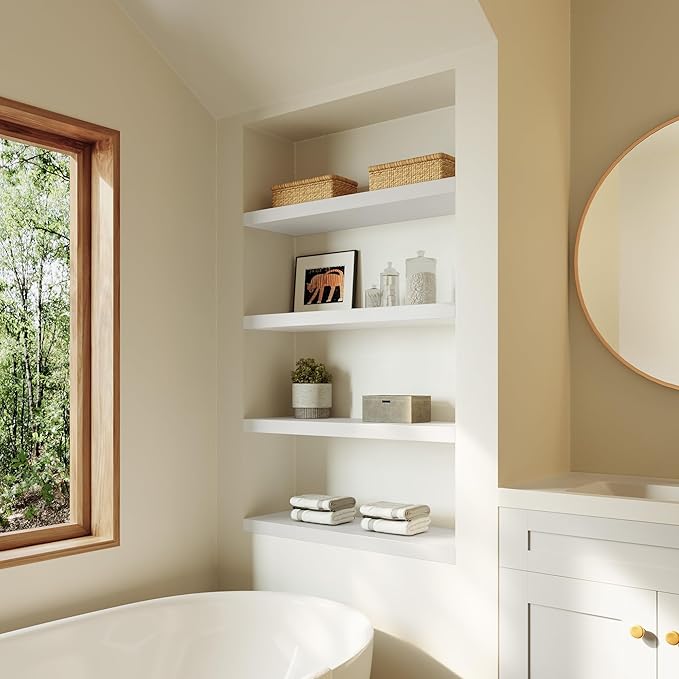 Large Floating Shelves for Wall Set of 1 Wooden Wall Shelves 24 in x 12.75 in x 2 in Room Decor Long Shelf with Invisible Wall Mount Bracket for Bedroom Kitchen Living Room White